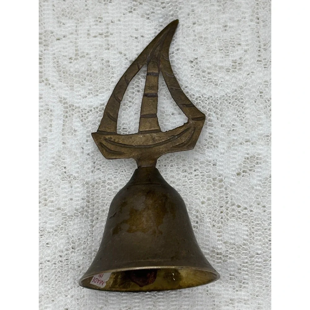 Vintage Brass Sailboat Hand Bell Nautical Maritime Decor Made in India 4.25